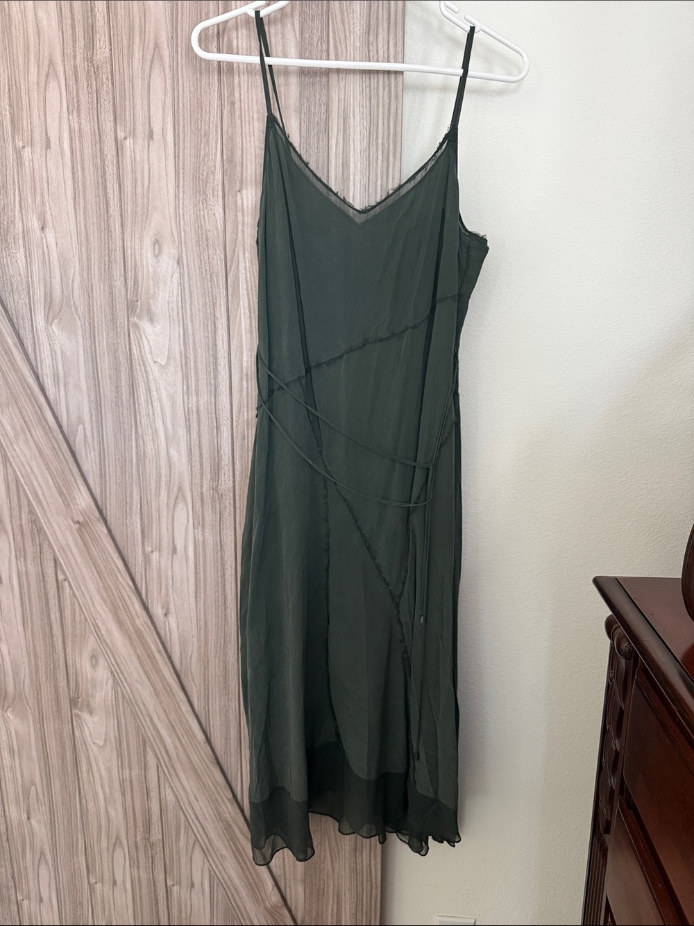 Elie Tahari Olive Slip Midi Dress with Delicate Straps